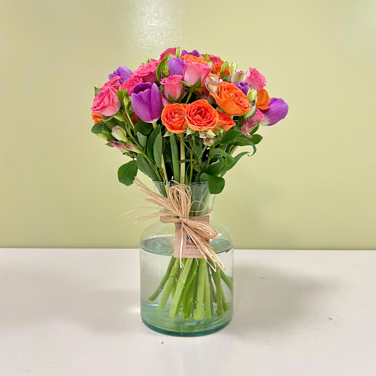 Florero Tulipán Morado & Mini Rosa